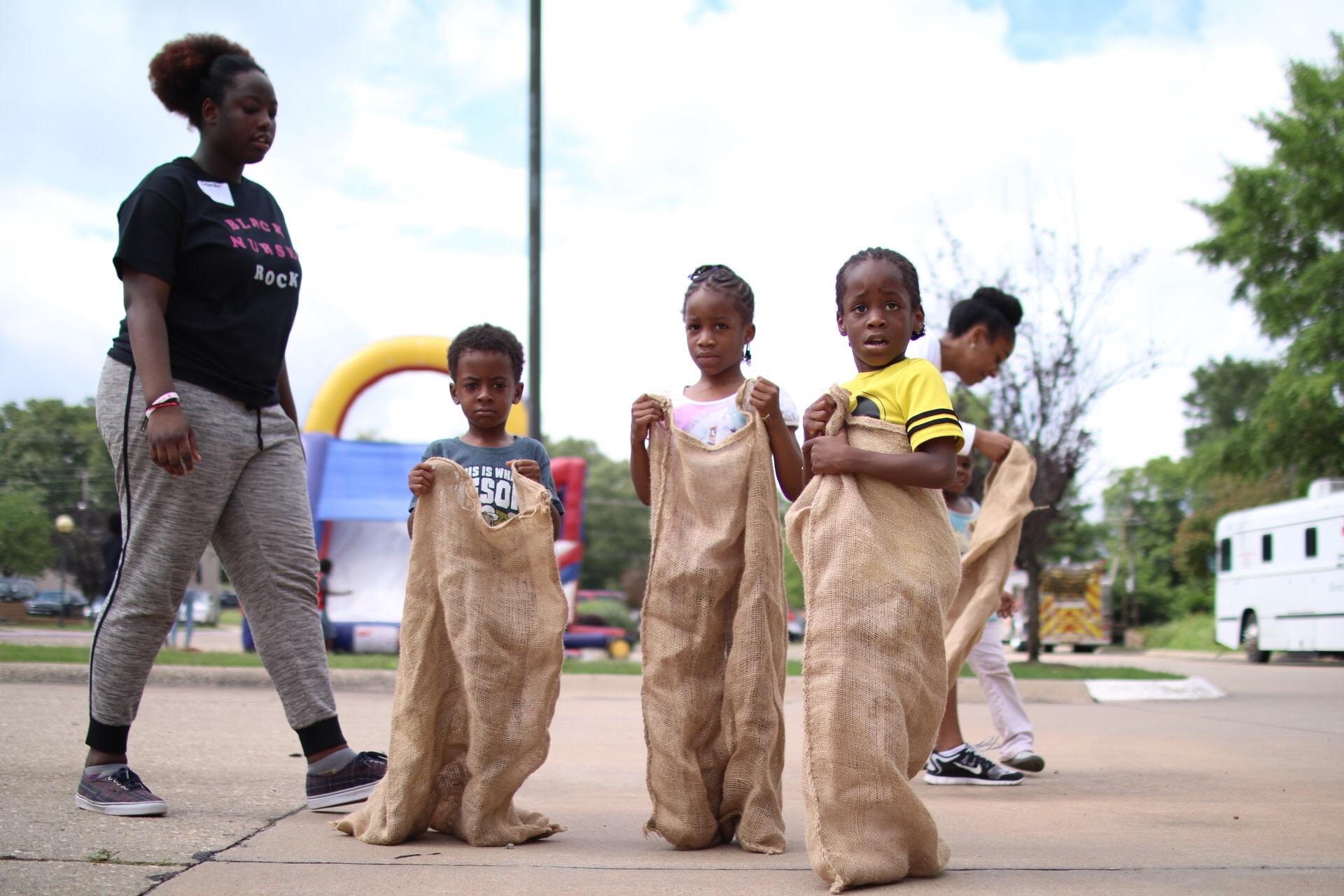 Children in a sack race